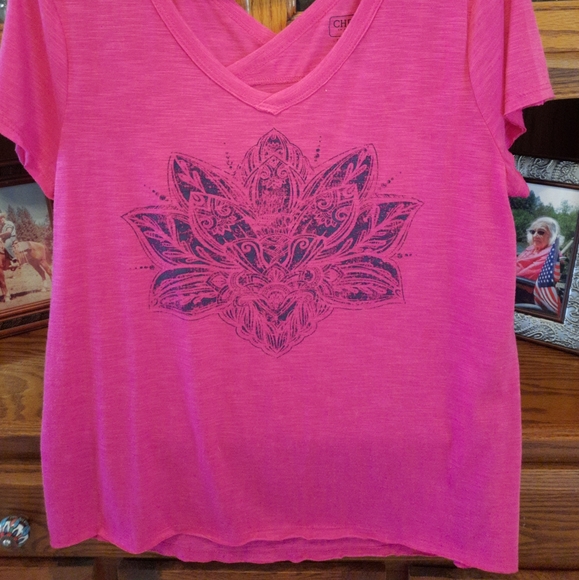 Cherokee Brand Raw~Edge Lotus Tee Bright Pink XL - Picture 2 of 6